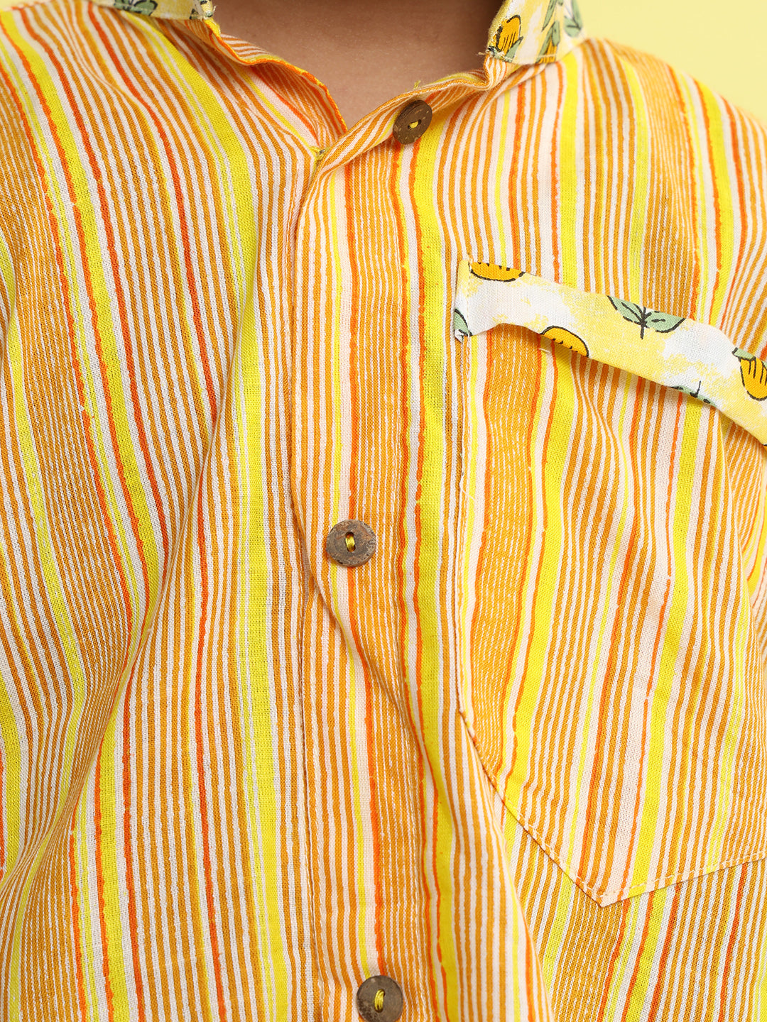 Yellow Cotton Stripped Printed Shirt