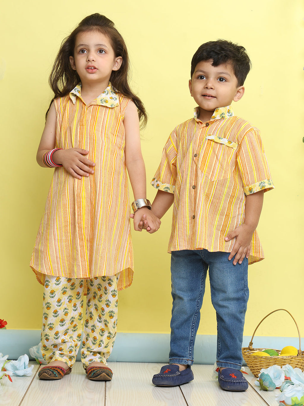 Yellow Cotton Stripped Printed Shirt