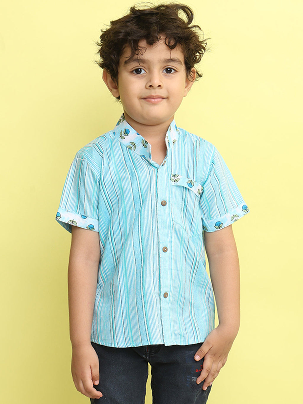 Blue Cotton Stripped Printed Shirt