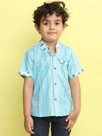 Blue Cotton Stripped Printed Shirt