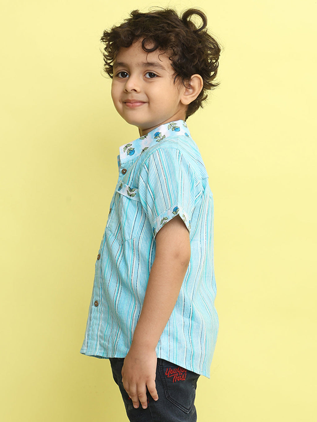 Blue Cotton Stripped Printed Shirt
