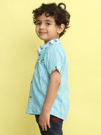 Blue Cotton Stripped Printed Shirt