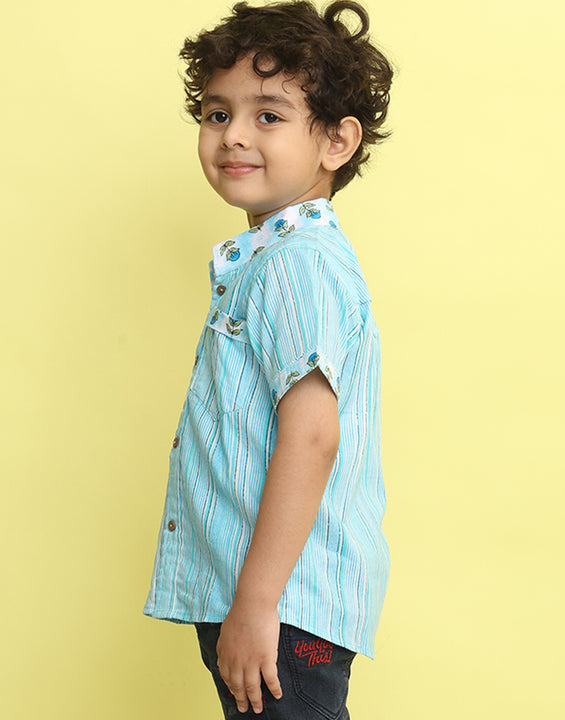 Blue Cotton Stripped Printed Shirt