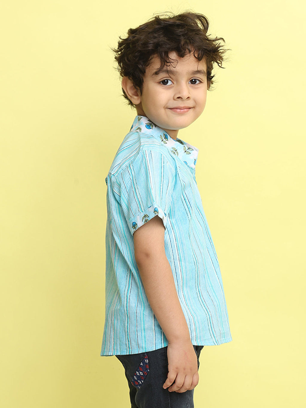 Blue Cotton Stripped Printed Shirt