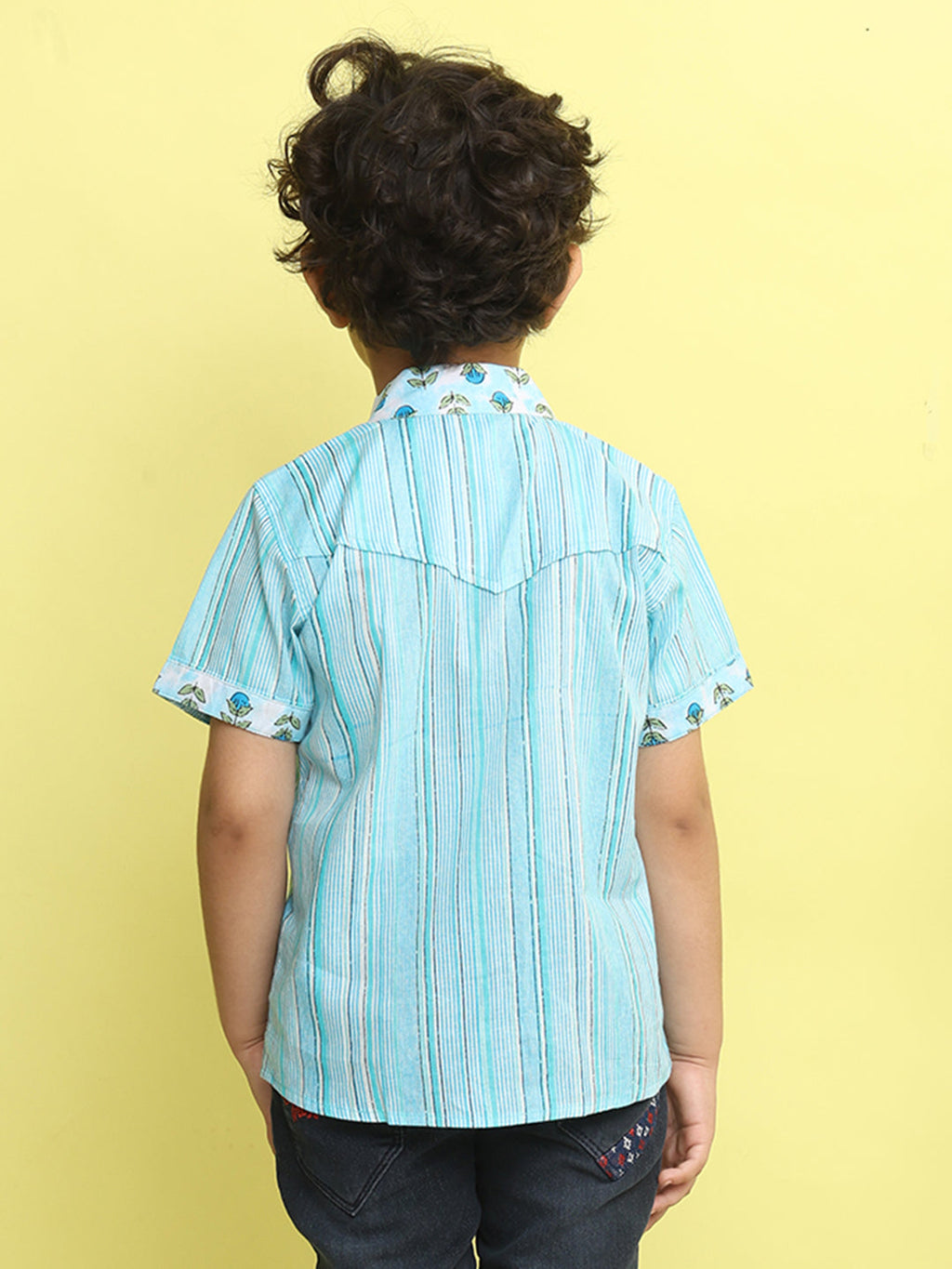 Blue Cotton Stripped Printed Shirt