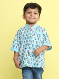 Blue Cotton Floral Printed Shirt