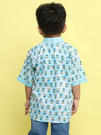 Blue Cotton Floral Printed Shirt
