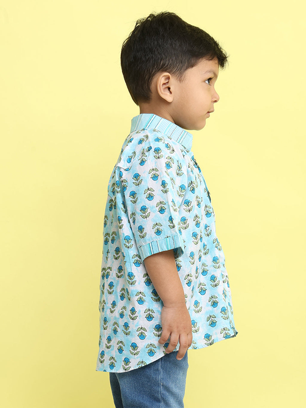 Blue Cotton Floral Printed Shirt