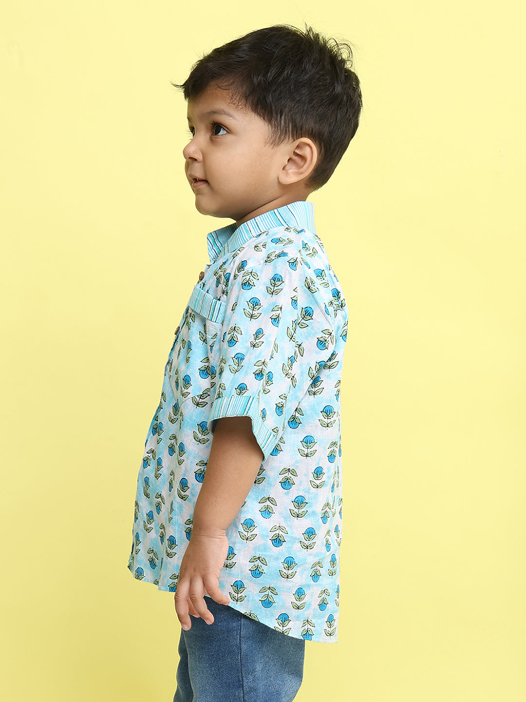 Blue Cotton Floral Printed Shirt