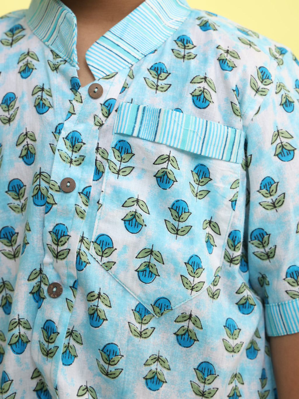 Blue Cotton Floral Printed Shirt