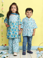 Blue Cotton Floral Printed Shirt