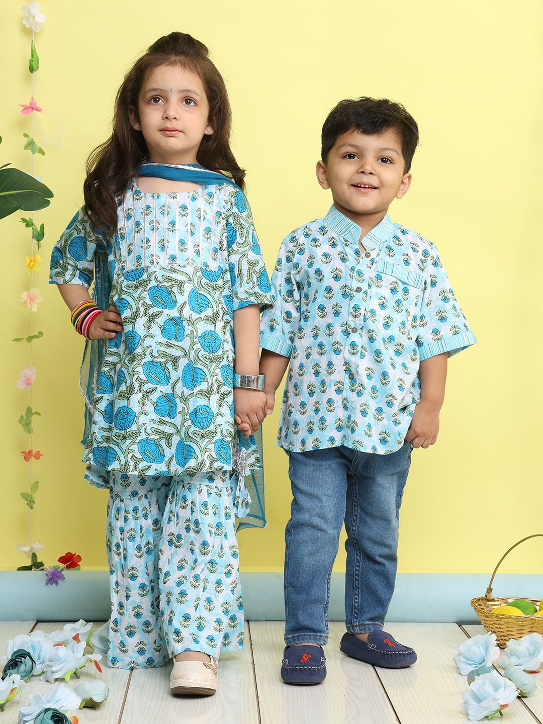 Blue Cotton Floral Printed Shirt
