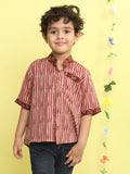 Maroon Stripped Printed Shirt with floral patch