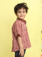 Maroon Stripped Printed Shirt with floral patch