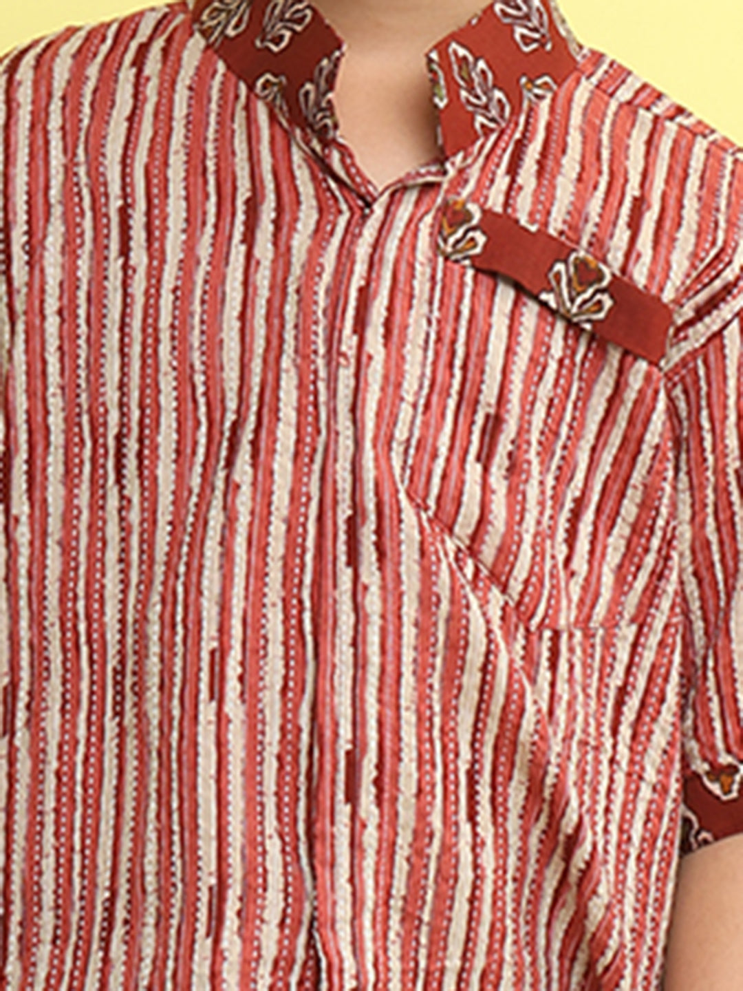 Maroon Stripped Printed Shirt with floral patch