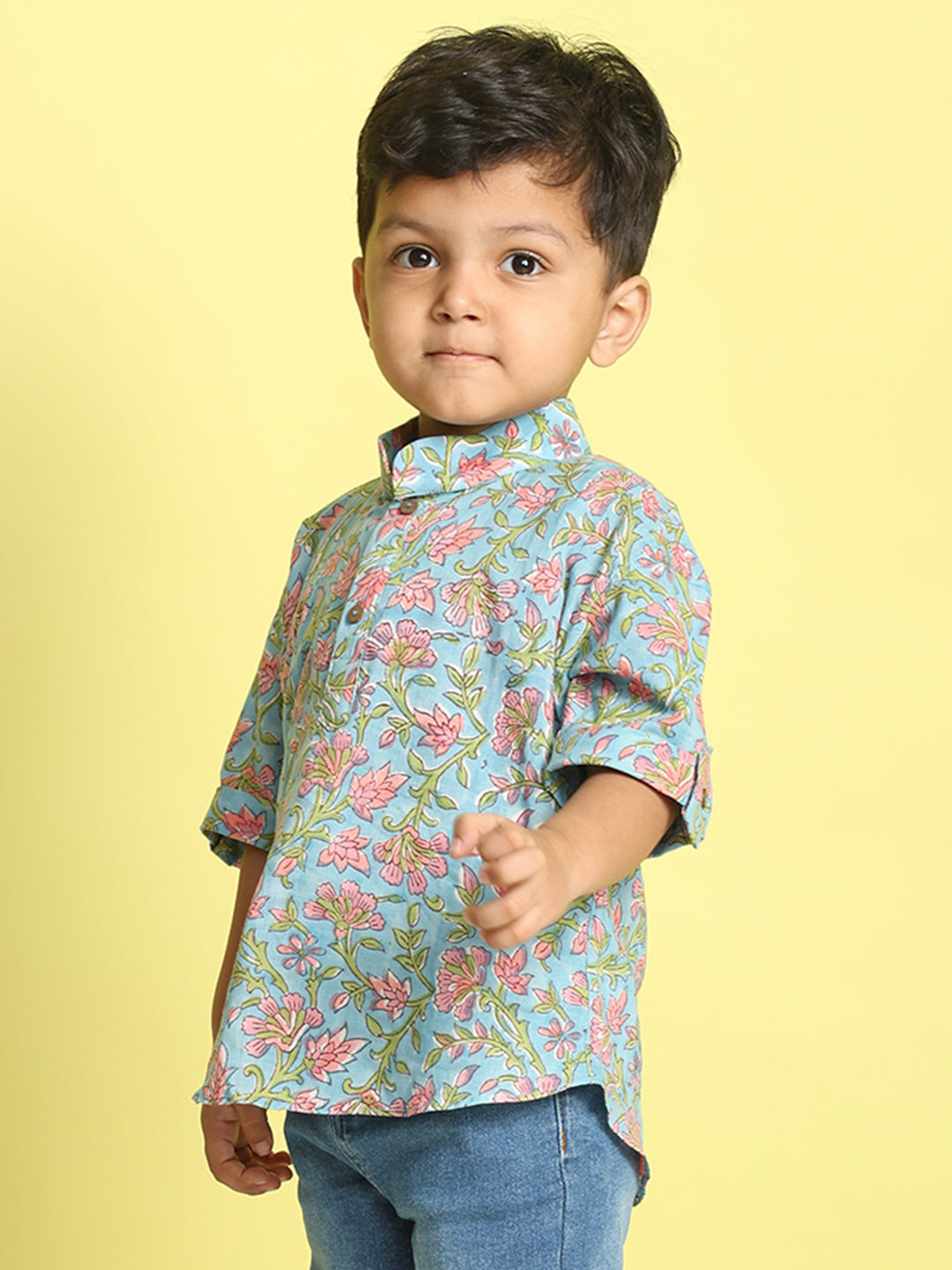 Blue and Pink Floral Printed Shirt