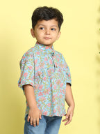 Blue and Pink Floral Printed Shirt