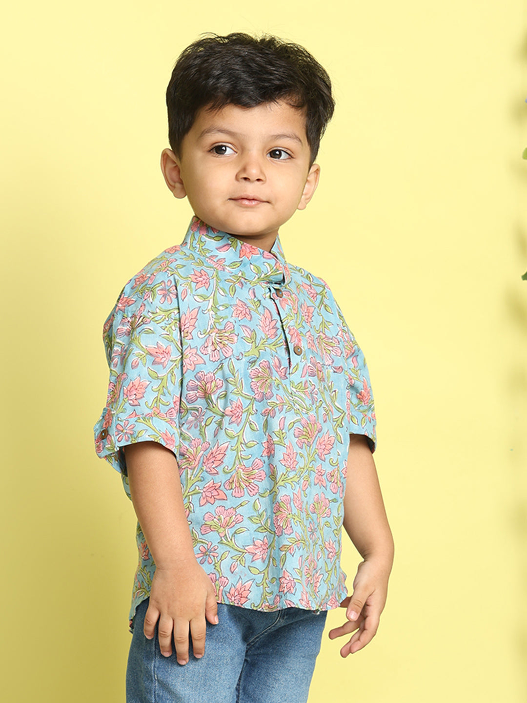 Blue and Pink Floral Printed Shirt