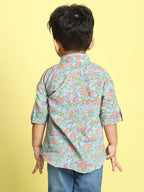 Blue and Pink Floral Printed Shirt