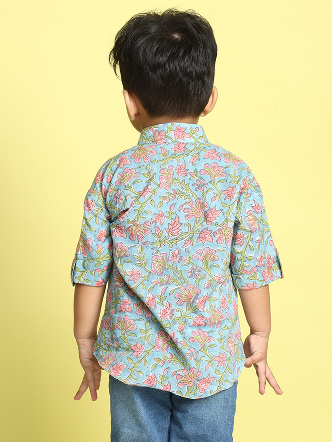 Blue and Pink Floral Printed Shirt