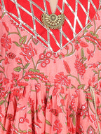 Peach & Red Cotton Printed Dress