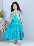 Blue Jacket With Tiered Long Dress
