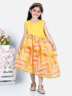 Yellow Foil Printed and Embroidered Dress