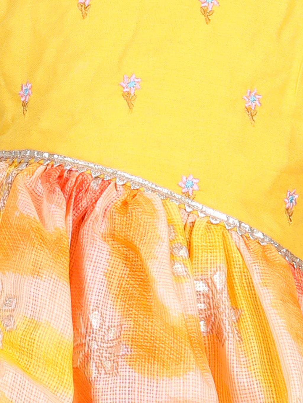 Yellow Foil Printed and Embroidered Dress