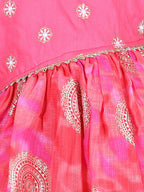 Pink Foil Printed and Embroidered Dress