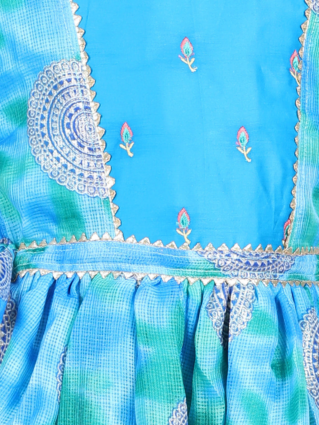 Blue Foil Printed and Embroidered Dress