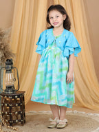 Blue Foil Printed dress with a embroidered jacket