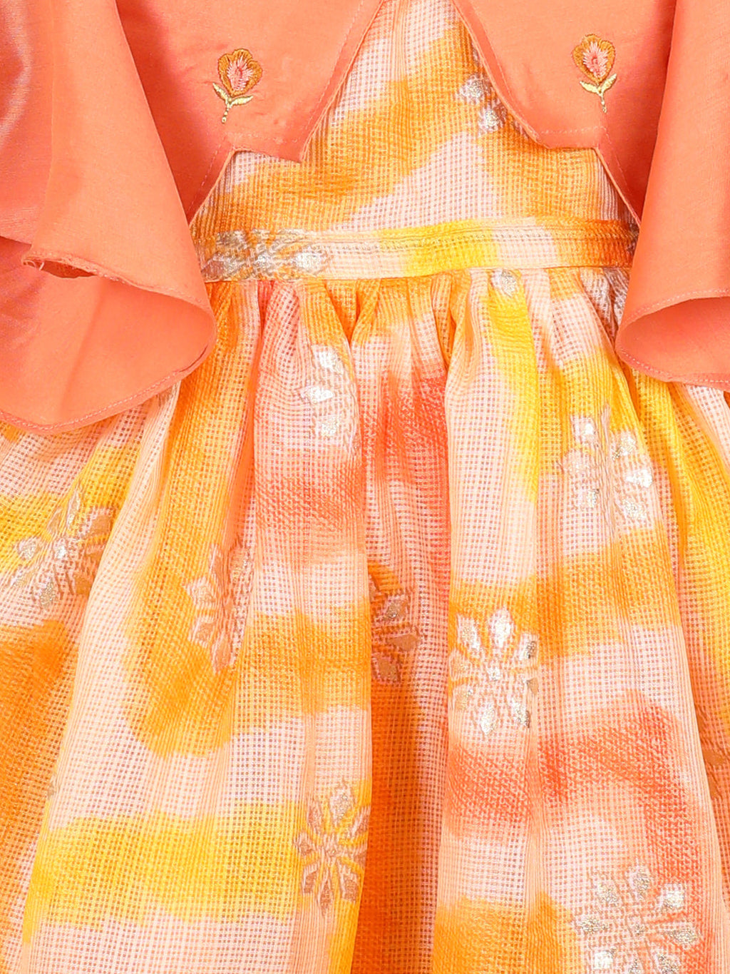 Yellow Foil Printed dress with a embroidered jacket