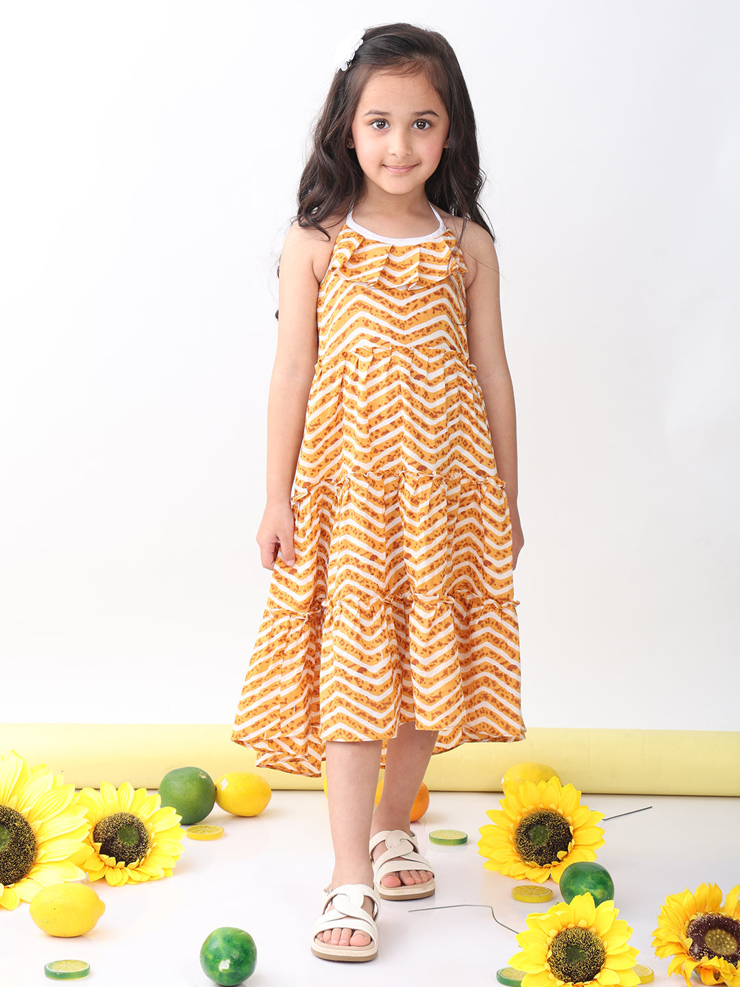 Brown Leheriya sleeveless Dress