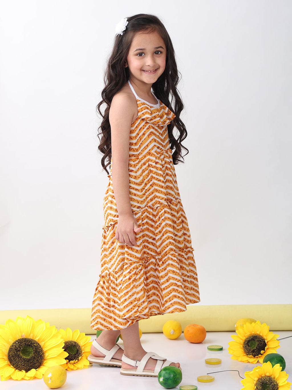 Brown Leheriya sleeveless Dress