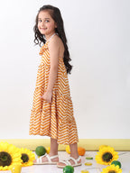 Brown Leheriya sleeveless Dress