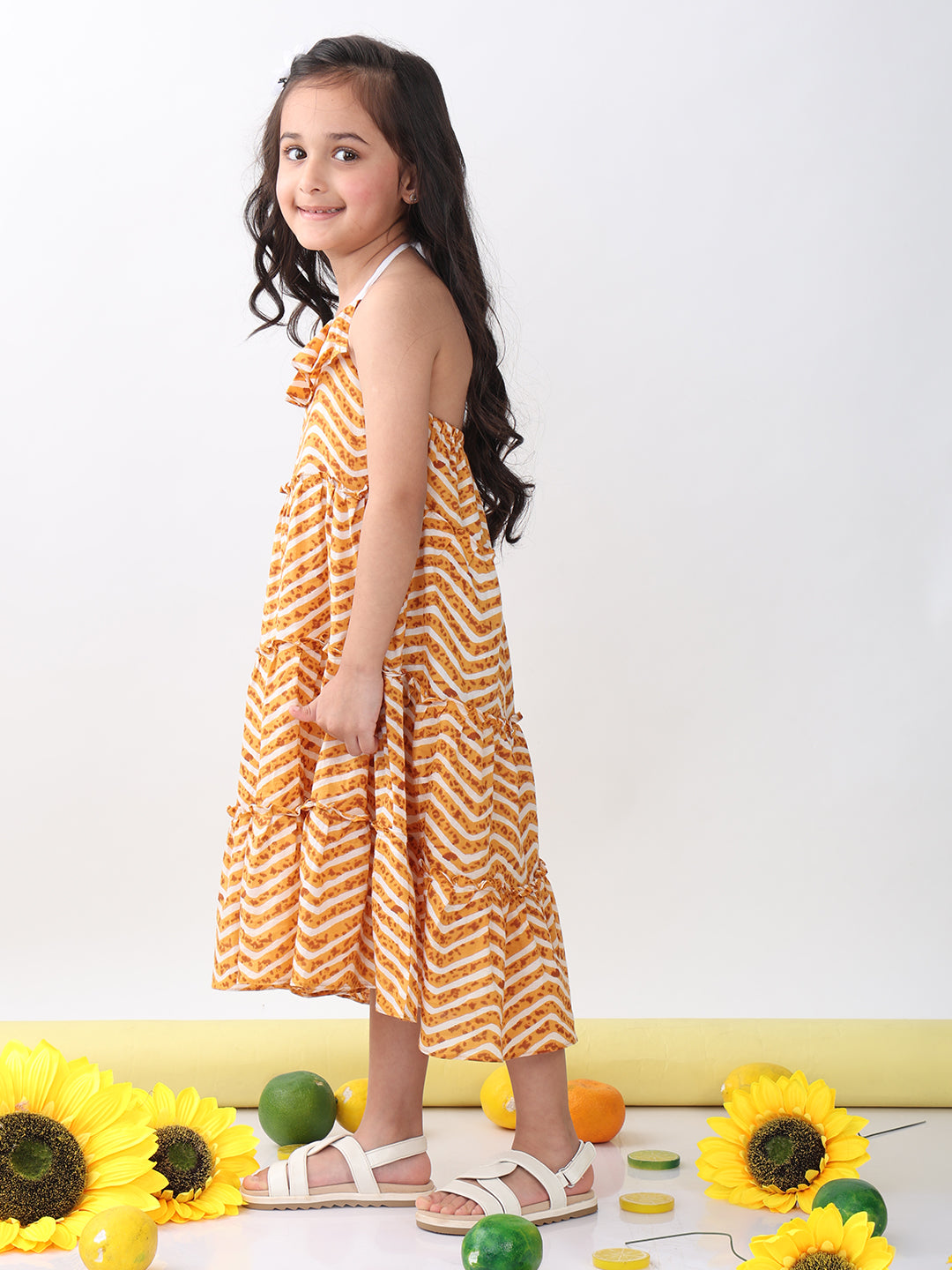 Brown Leheriya sleeveless Dress