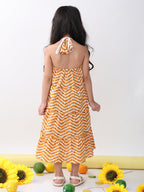 Brown Leheriya sleeveless Dress