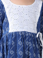 Blue Katha Half Sleeves dress with hakoba patchwork at neck