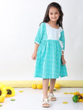 Green Katha Half Sleeves dress with hakoba patchwork at neck