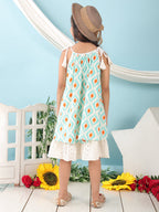 Blue cotton  printed sleeveless layered dress