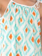 Blue cotton  printed sleeveless layered dress