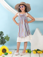 Blue cotton stripped printed sleeveless layered dress