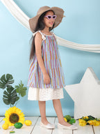 Blue cotton stripped printed sleeveless layered dress