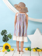 Blue cotton stripped printed sleeveless layered dress