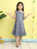 Grey cotton animal printed sleeveless one shoulder dress