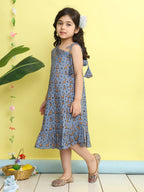 Grey cotton animal printed sleeveless one shoulder dress