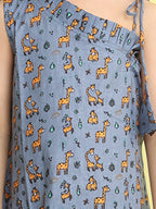 Grey cotton animal printed sleeveless one shoulder dress