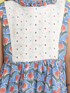 Blue pink floral printed with hakoba patch dress