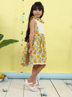 Yellow cotton floral printed with hakoba patch dress