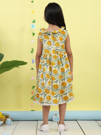 Yellow cotton floral printed with hakoba patch dress